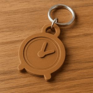 Minimalist 3D Printed Alarm Clock Keychain - Sleek Solid Color Design